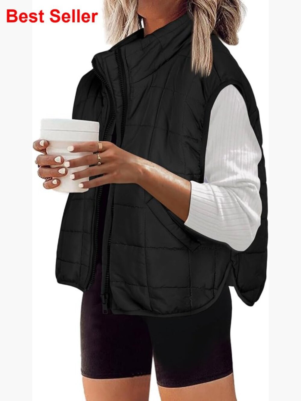 Sleeveless Puffer Vest with Zipper, Lightweight Polyester, Winter Outerwear
